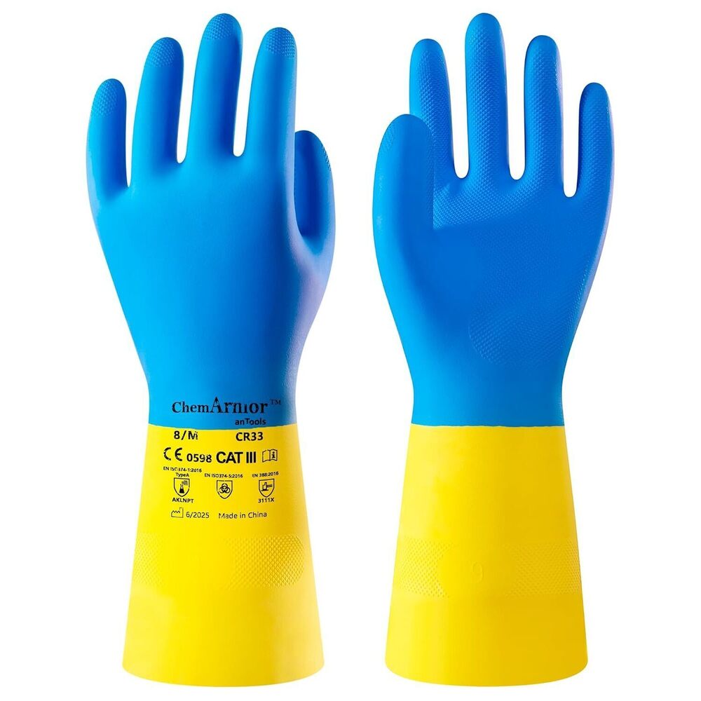 Neoprene and Rubber Blend Heavy-Duty Chemical Gloves, Protective